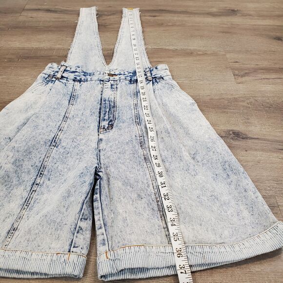 Vtg 80s G Pellini Acid Wash High Rise Pleated Denim Overalls Shortalls Mom Jeans - Picture 11 of 16